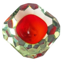 Mid Century Murano Sommerso Faceted Glass Geode Bowl and Tealight Holder