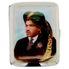 Horace Woodward & Co Silver Cigarette Case, Maharaja of Mysore Enamel Portrait