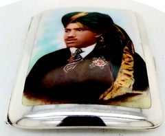 Horace Woodward & Co Silver Cigarette Case, Maharaja of Mysore Enamel Portrait