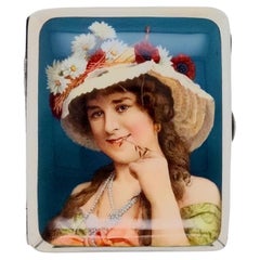 Robert Chandler Silver and Enamel Cigarette Case with Portrait