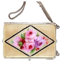 Silver and Guilloché Enamel Vanity Compact with Easel Mirror