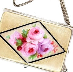 Silver and Guilloché Enamel Vanity Compact with Easel Mirror