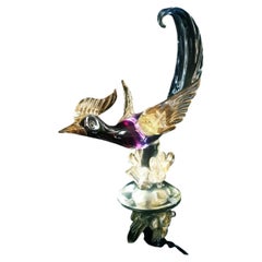 Mid Century Murano Bird of Paradise Art Glass Sculpture with Gold Leaf