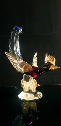 Mid Century Murano Bird of Paradise Art Glass Sculpture with Gold Leaf
