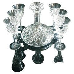 Bohemian Hand-Cut Lead Crystal Decanter and Six Wine Glasses Set