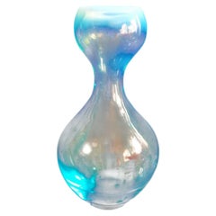 Mid Century Murano Blue Opaline Glass Vase with Pinched Waist, Venice
