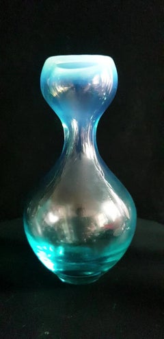 Mid Century Murano Blue Opaline Glass Vase with Pinched Waist, Venice