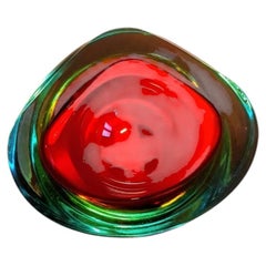 Mid Century Murano Sommerso Glass Geode Bowl in Red, Amber and Turquoise