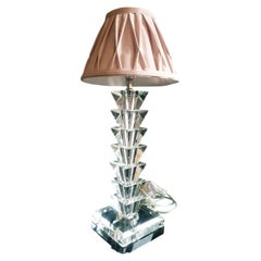 Mid Century Art Deco Style Stacked Cut Crystal Geometric Table Lamp Base