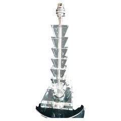 Mid Century Art Deco Style Stacked Cut Crystal Geometric Table Lamp Base