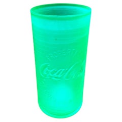 Frosted Uranium Glass Coca-Cola Tumbler with Embossed Logo
