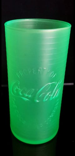Frosted Uranium Glass Coca-Cola Tumbler with Embossed Logo