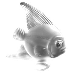 Mid Century French Frosted Crystal Angelfish Sculpture, Stamped France