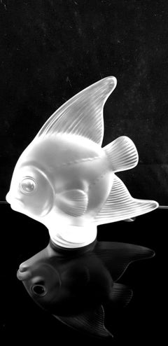 Mid Century French Frosted Crystal Angelfish Sculpture, Stamped France