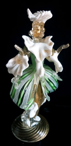 Mid Century Murano Zanfirico Glass Dancing Figures with Gold Inclusions, Pair