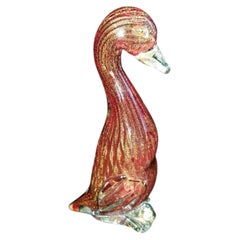 Mid Century Murano Hand-Blown Ruby Red Art Glass Bird Figurine with Gold Foil
