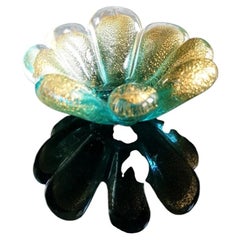 Mid Century Archimede Seguso Attributed Murano Glass Gold Leaf Dish