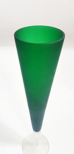 Moretti Murano Frosted Green Art Glass Stemmed Trumpet Vase