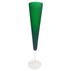 Moretti Murano Frosted Green Art Glass Stemmed Trumpet Vase
