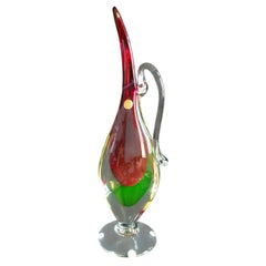 Mid Century Italian Murano Sommerso Uranium Glass Ewer Carafe Vase