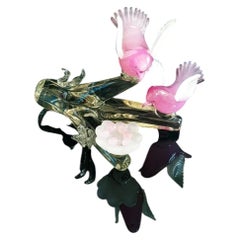 Attributed to Archimede Seguso Murano Pink Alabastro Glass Birds Figurine