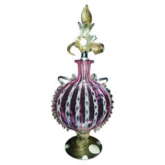 Murano Zanfirico Glass Scent Bottle Decanter with Gold Leaf Stopper