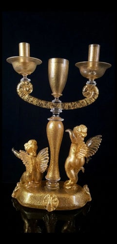 Murano Two-Light Glass Candelabrum with Putti Attributed to Ermanno Nason