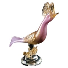 Murano Pink Opaline Glass Exotic Bird Attributed to Alfredo Barbini