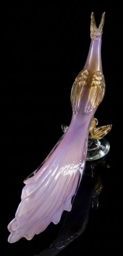Murano Pink Opaline Glass Exotic Bird Attributed to Alfredo Barbini