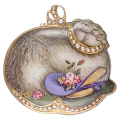 Swiss Gold, Polychrome Enamel and Pearl-Set Lamb Form Pocket Watch
