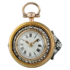 Swiss Miniature Gold and Diamond-Set Fusee Ring Watch, Cylinder Escapement