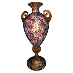 Gambaro & Poggi Murano Millefiori Glass Amphora Vase with Gold Leaf