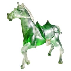 Pino Signoretto Murano Scavo Green Glass Tang-Style Horse Figurine