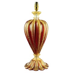 Mid Century Barovier & Toso Murano Red Cordonato d'Oro Glass Table Lamp