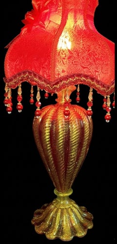 Mid Century Barovier & Toso Murano Red Cordonato d'Oro Glass Table Lamp