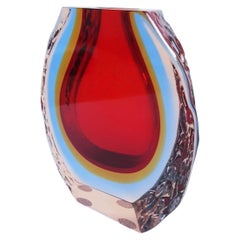 Murano Sommerso Glass Textured Bark Slab Vase, Attributed to Mandruzzato