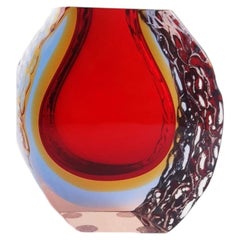 Murano Sommerso Glass Textured Bark Slab Vase, Attributed to Mandruzzato