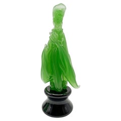 Ermanno Nason Murano Jade Green Glass Oriental Figures, Pair