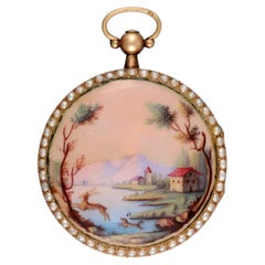Swiss Gold, Enamel and Split-Pearl Open-Face Verge Pocket Watch