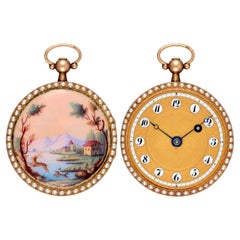 Swiss Gold, Enamel and Split-Pearl Open-Face Verge Pocket Watch