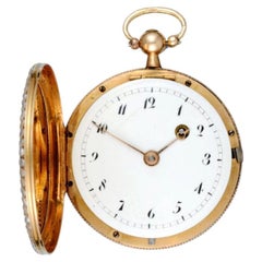 Swiss Pearl-Set Gold and Enamel Verge Hunter Pendant Watch