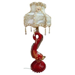Murano Red Glass Fish Table Lamp with Gold Inclusions, Attributed to Barovier