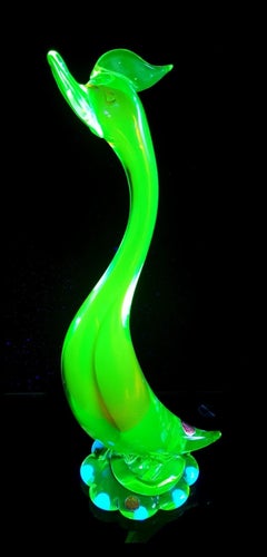 Mid Century Murano Uranium Glass Bird Figurine, Attributed to Antonio Da Ros