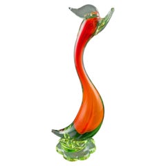 Mid Century Murano Uranium Glass Bird Figurine, Attributed to Antonio Da Ros