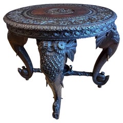 Antique Anglo-Indian Carved Hardwood Elephant Centre Coffee Table
