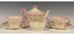Antique Belleek Porcelain Shell Pattern Tea Service with Pink Rims