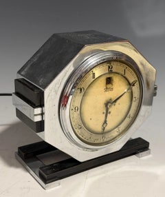 Smiths Art Deco Chrome and Patinated Brass Electric Mantel Clock
