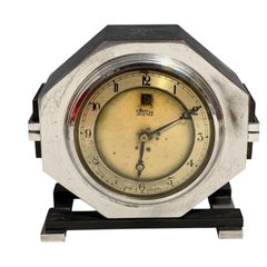 Smiths Art Deco Chrome and Patinated Brass Electric Mantel Clock
