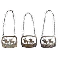 Set of Three Sterling Silver Polo Player Decanter Labels, Birmingham 1987