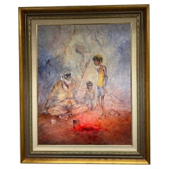 Brian Nunan 'The Storyteller' Large Framed Australian Oil Painting